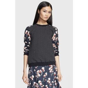 Tory Burch Womens Ronnie Print Terry Cotton Navy Pullover Sweater Celebrity Worn